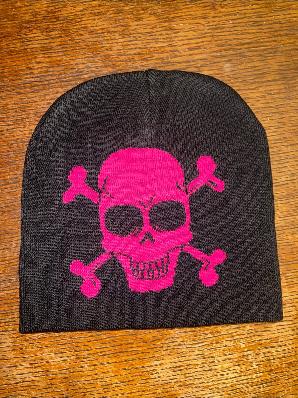 Black Beanie with Pink Skull Graphic